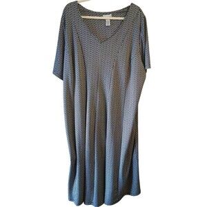 Catherines Plus Black/White V-Neck Midi Shift DRESS 4x Pockets Stretch